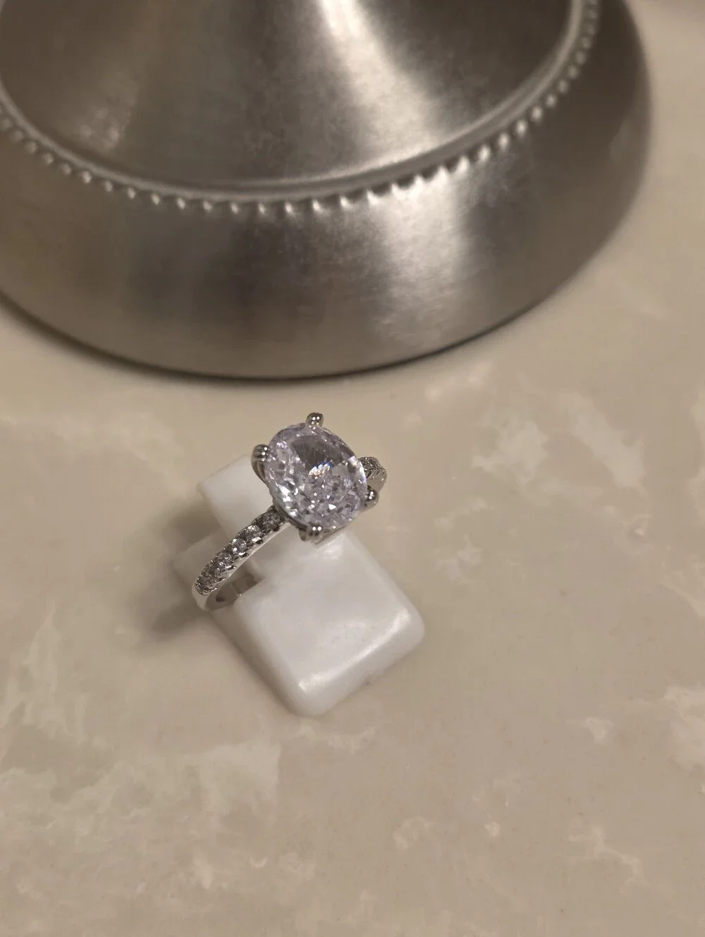 Silver and CZ Oval Cut Ring Size 8